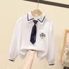 Girls' Long Sleeve White Shirt - Fashionable Korean Style for Children, Ideal for Spring and Autumn, Suitable for School Uniforms