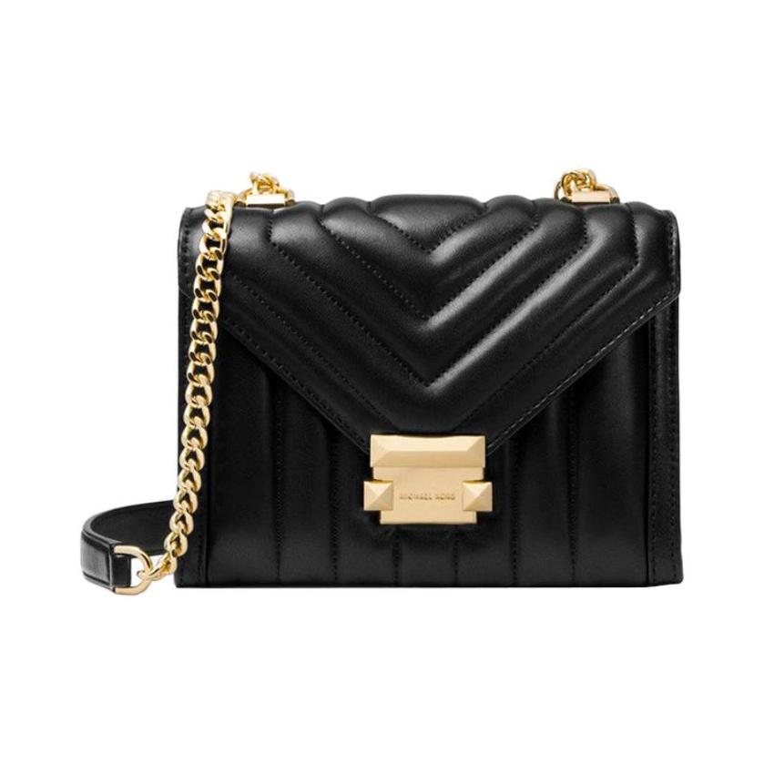 

Michael Kors MK Whitney Chain Solid Color Flap Lambskin Shoulder Crossbody Bag Small Women bags Black 30F8GXIL1T-BLACK Small