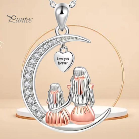 Love You Forever Moon Necklace for Women Mom Daughter Sitting On The Moon Pendant Necklace Jewelry Gift for Christmas Valentine's Day Birthday