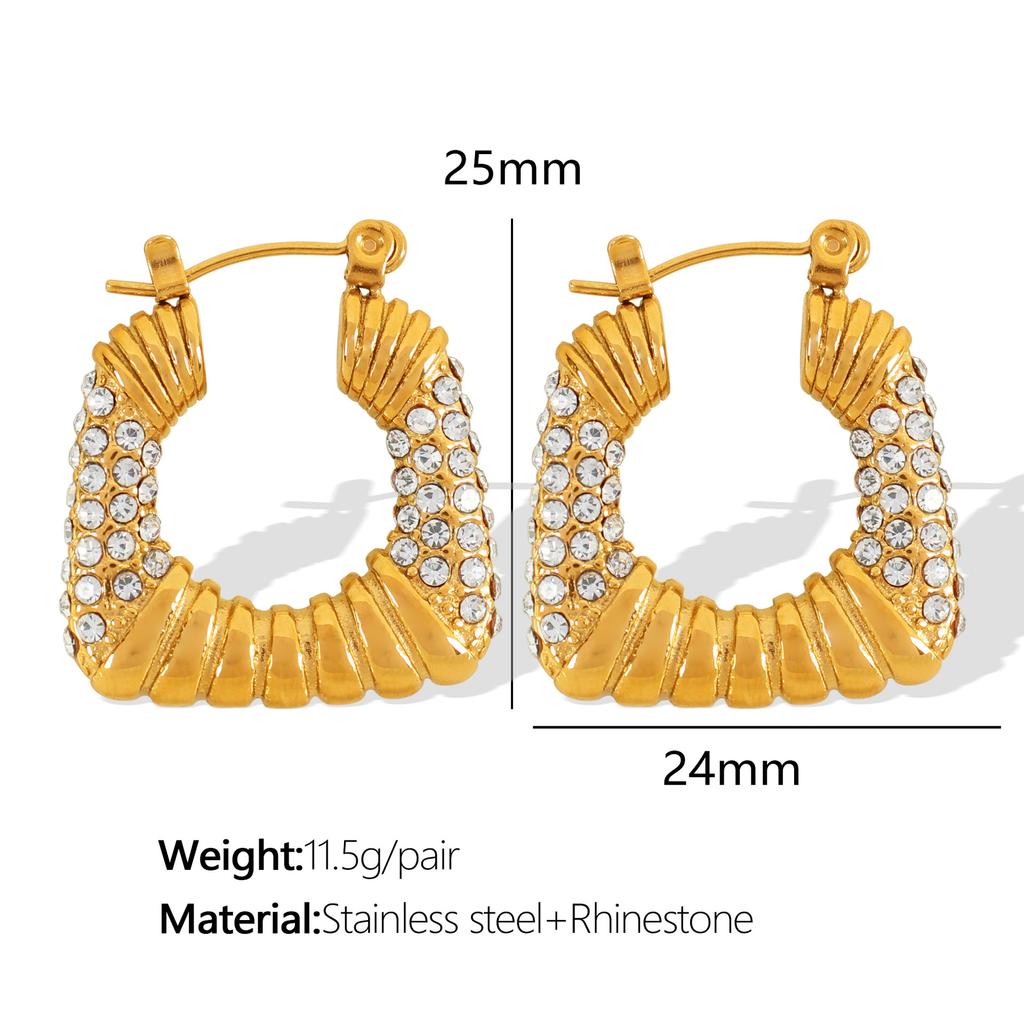 Light Luxury Personality Fashion Design High Sense Earrings Gold Plated Titanium Steel Geometric Zircon Inlaid Earrings