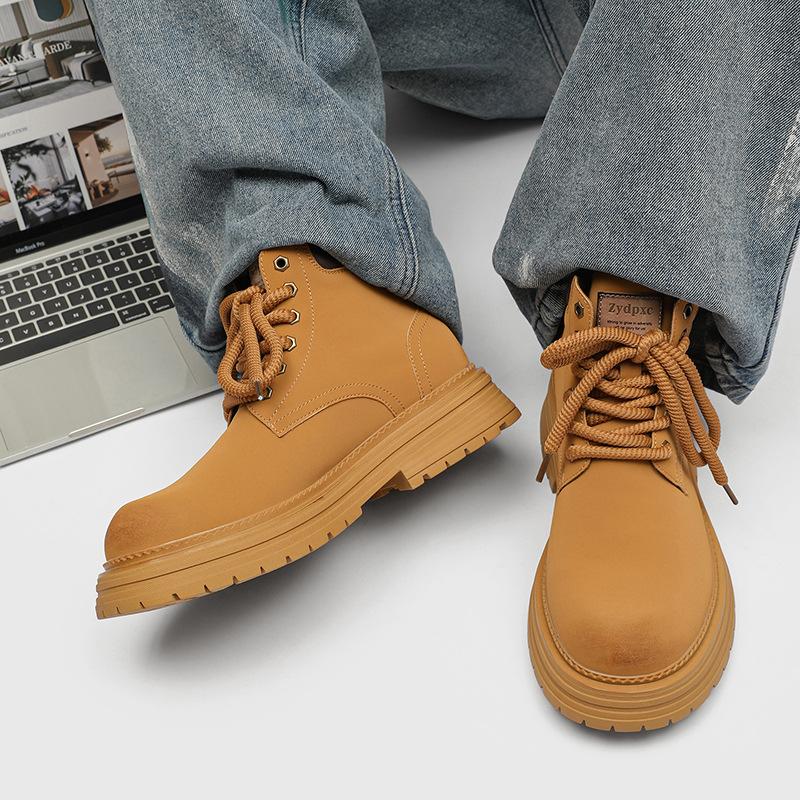 Buty Martin męskie za kostkę zimowe aksamitne 2025 nowe dla par wysokie buty rabarbarowe buty robocze 1681 żółty-G