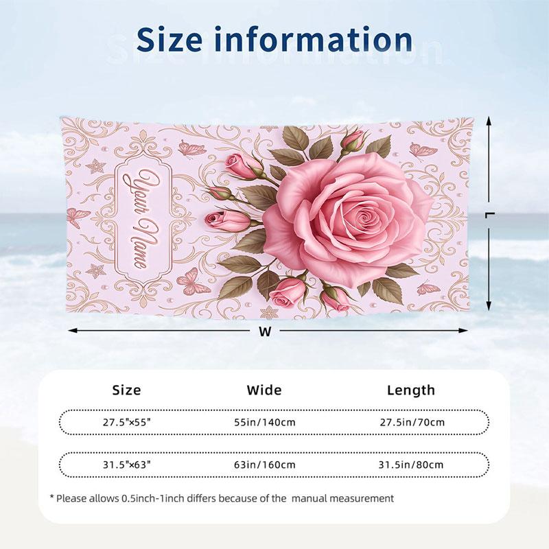 Pink Leopard Theme Quick Dry Beach Towel Custom Name Text Print Large Sand Resistant Towel Beach Vacation