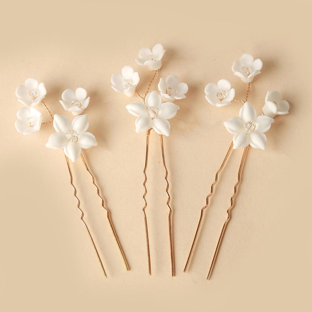 3/5pcs U Shaped Hair Sticks Hair Forks Set Ceramic Flowers Hair Accessory Party Hair Pins for Bride Bridesmaids Flower Girls
