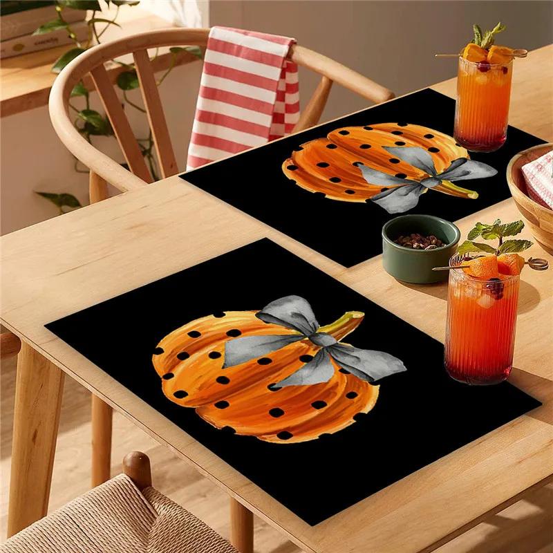 1pc Halloween Pumpkin Placemats Festival Kitchen Cotton Linen Dinning Table Mats Bowl Coffee Cup Pads Mats Home Decor