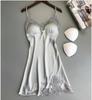 Ladies Sexy Silk Satin Night Dress Sleeveless Nighties V-neck Nightgown Nightdress Lace Sleepwear Nightwear