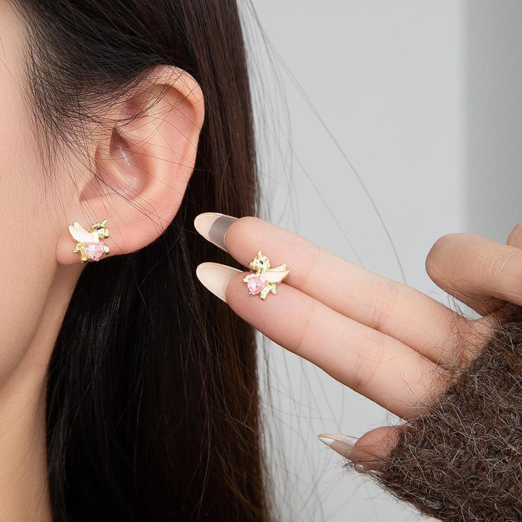 Year of the Horse 925 Sterling Silver Diamond Enamel Stud Earrings with Pearls - Retro High-End Design