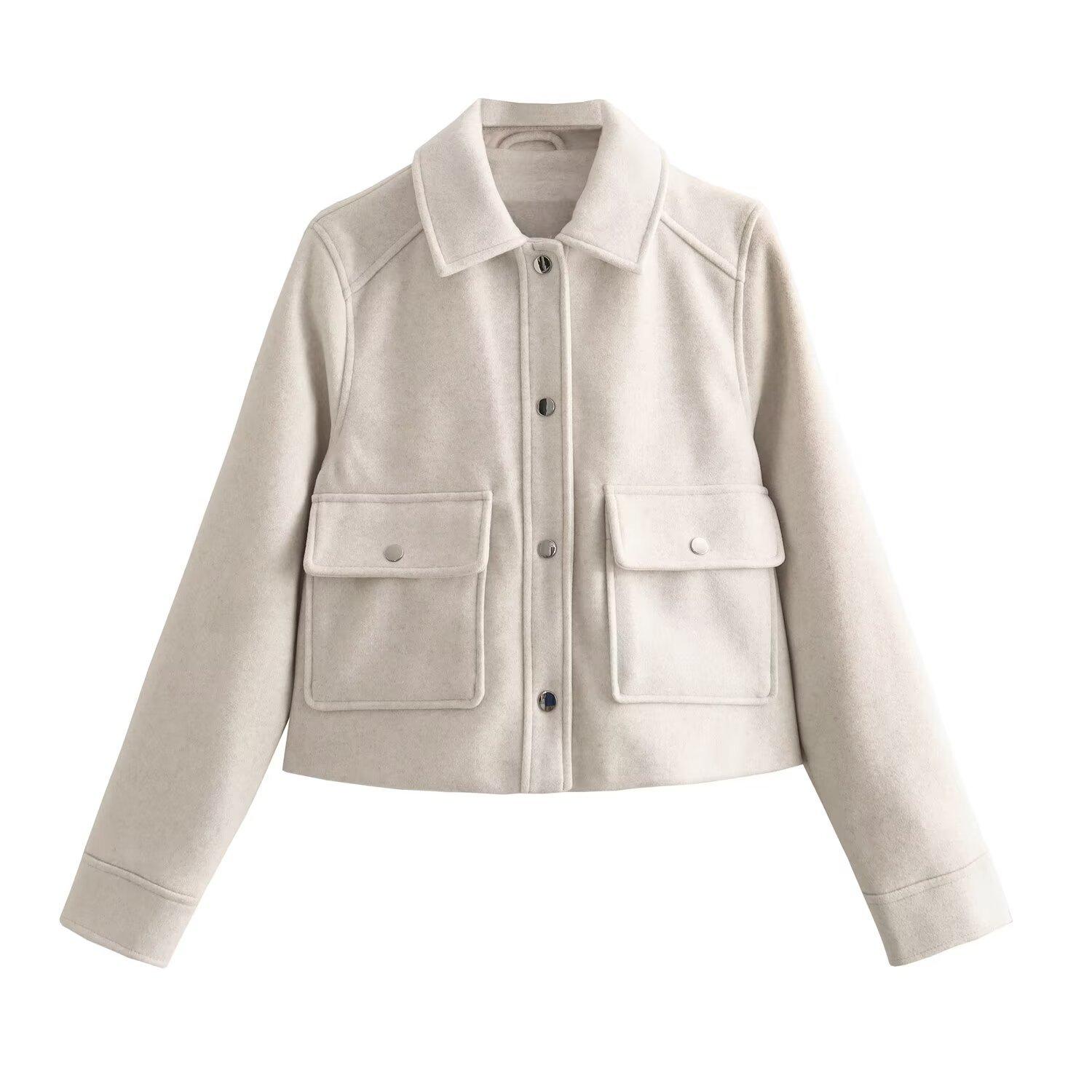 

Куртки для женщин осенняя мода однотонные передние карманы пуговицы длинный рукав куртка элегантная женская повседневная верхняя одежда пальто M белый