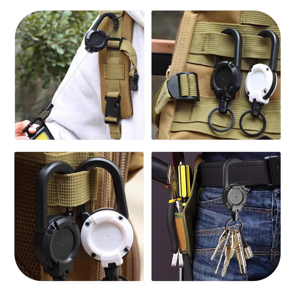 Reel Strong Metal Up To [CRAZY SHARK] 2-Piece Keychain, Carabiner-Style Pin-On Reel, Wire, 60cm, Stretchable, Durable, Anti-Loss