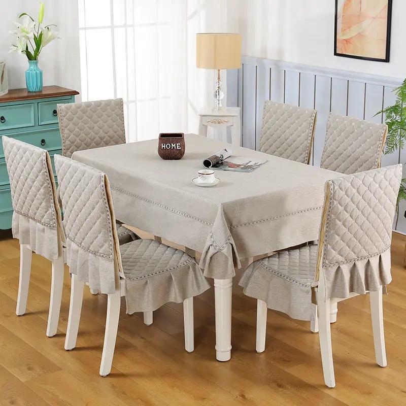 Cotton And Linen Stain Resistant Tablecloth Dining Chair Cover Tablecloth Set Rectangular Table Cloth Stool Anti Slip Seat Mat
