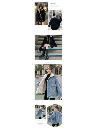 Women's Fleece-Lined Denim Jacket - 2025 Autumn/Winter Korean Casual Workwear, Cotton-Padded, Hong Kong Style, Versatile and Loose Fit
