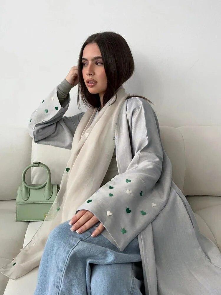 2024 Spring Embroidery Muslim Abaya Women Eid Dress Morocco Ramadan Lace-up Abayas Kaftan Islam Cardigan Dubai Arab Long Robe