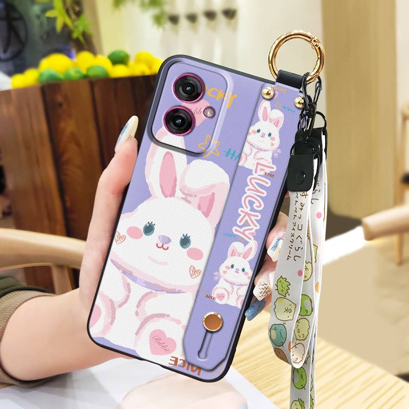 Silicone Cartoon Phone Case For MOTO G55 5G Anti-dust Phone Holder Cute Anti-knock Wrist Strap Soft Case Fashion Design