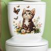 Toilet Sticker Waterproof PVC Cartoon Flower Cat Decorative Removable Lid Sticker Bright Color Toilet Art Decal