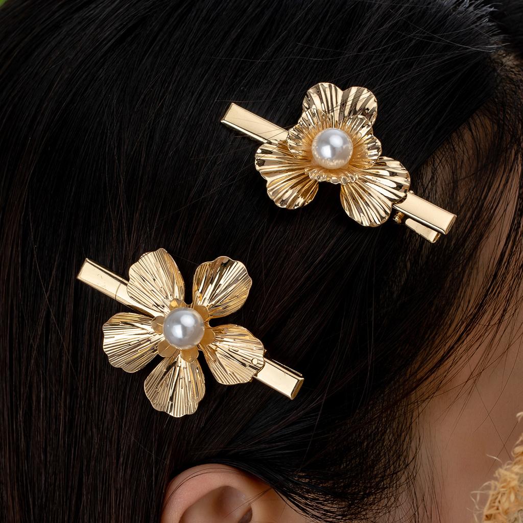 2 Pieces of Exquisite Flower Pearl Hairpins for Women, Luxurious Elegant Bangs Hairpins, Dinner Party High-End Headwear