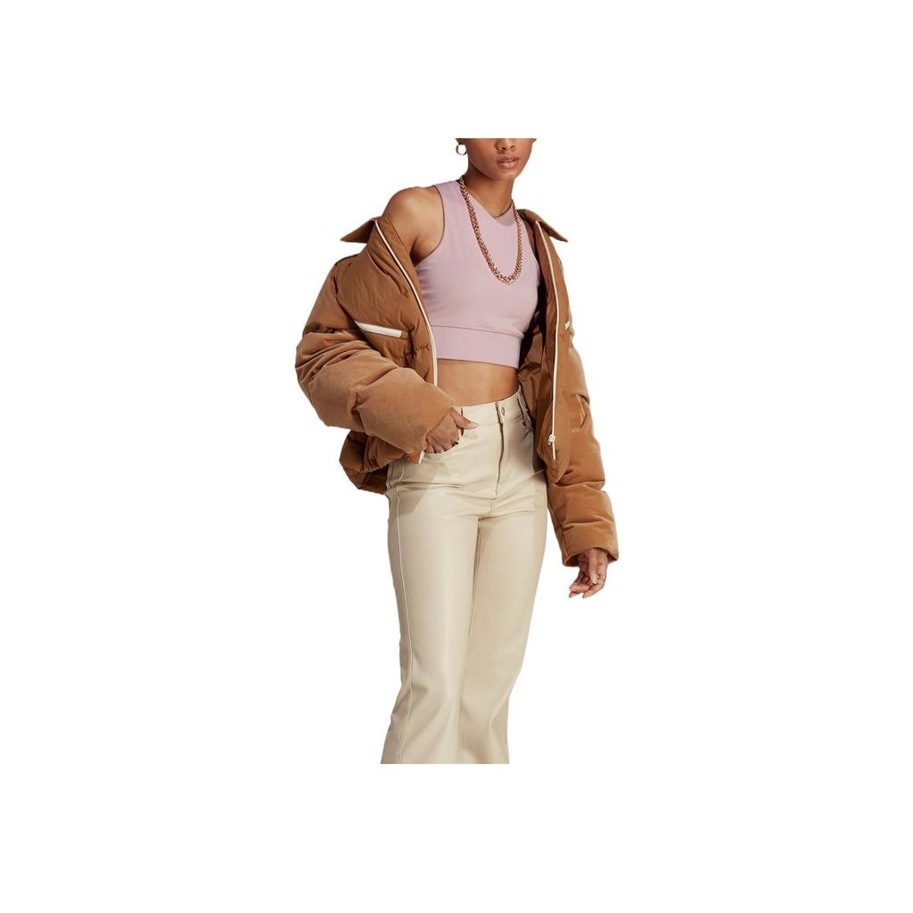 Adidas Puf din catifea Originals, cu imprimeu cu logo și guler cu fermoar, îmbrăcăminte exterioară pentru femei maro IB2028