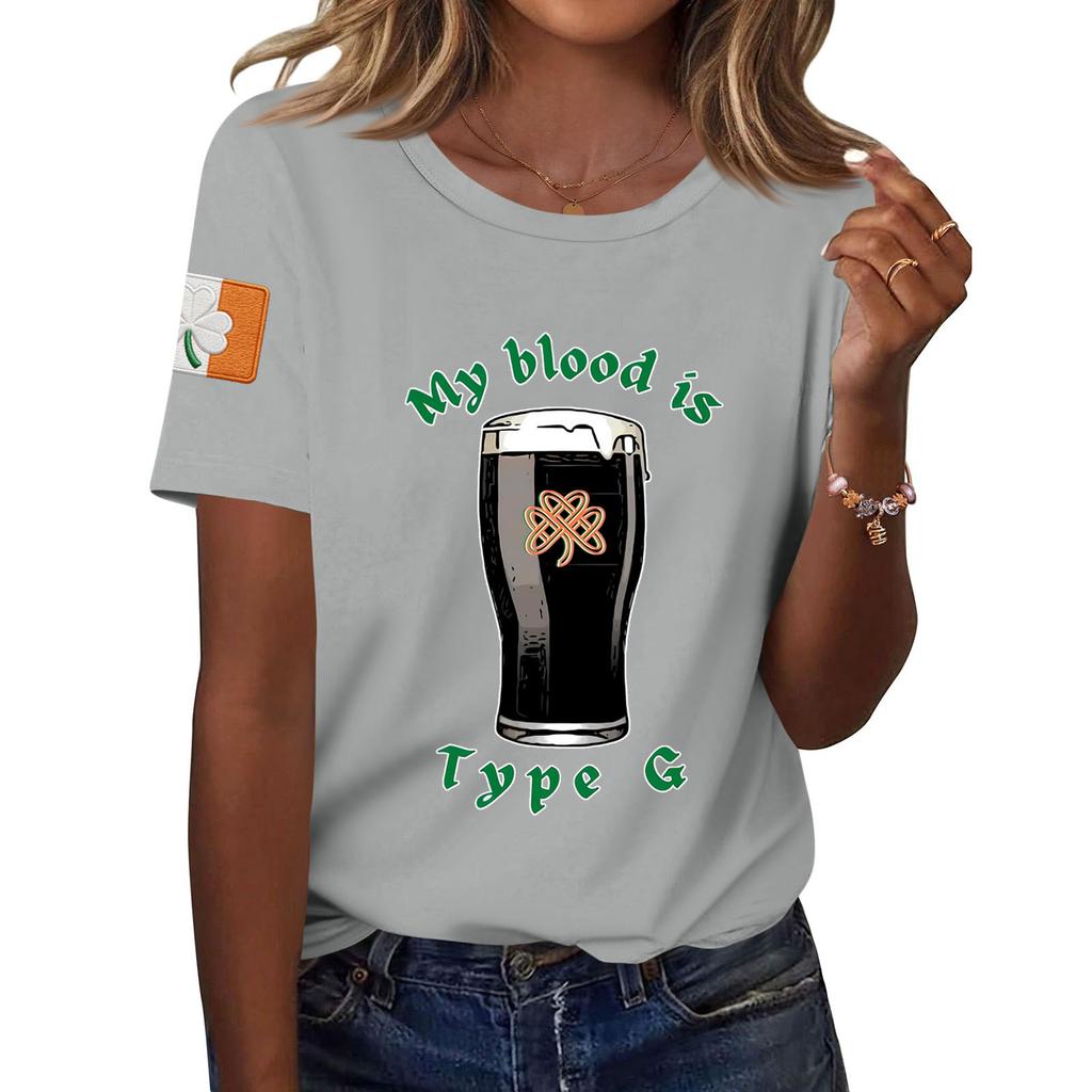 Women's Fashion Casual Printed Short Sleeve Round Neck Pullover Tops