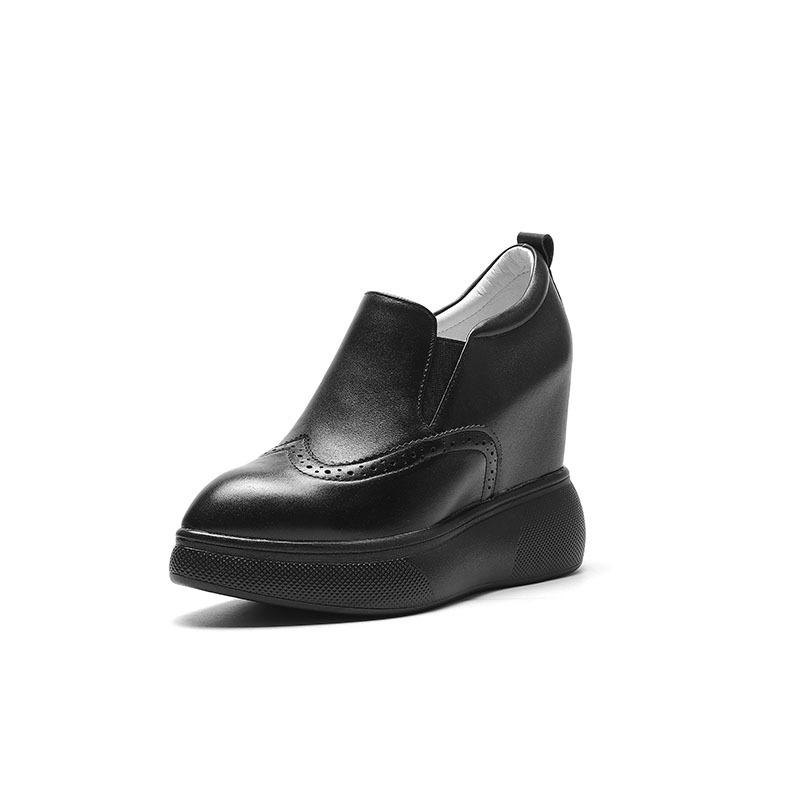 12CM thick-soled inner height-increasing leather single shoes for women's 2025 spring new pointed-toed wedge heel super high-heeled small leather sho