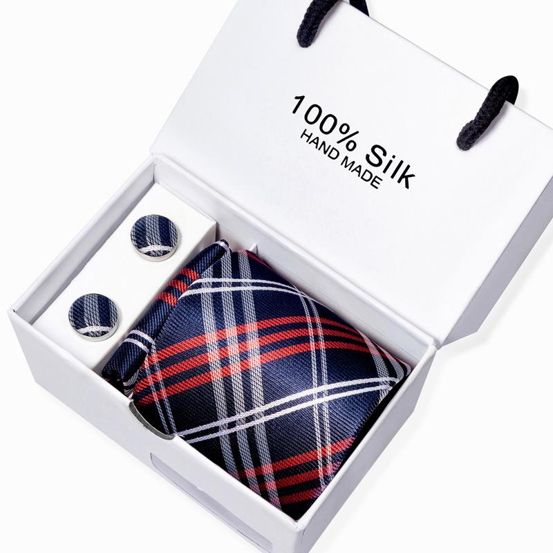 Men'S Business Tie Square Scarf Gift Box Striped Plain Suit Shirt Tie Black Gift Box Set