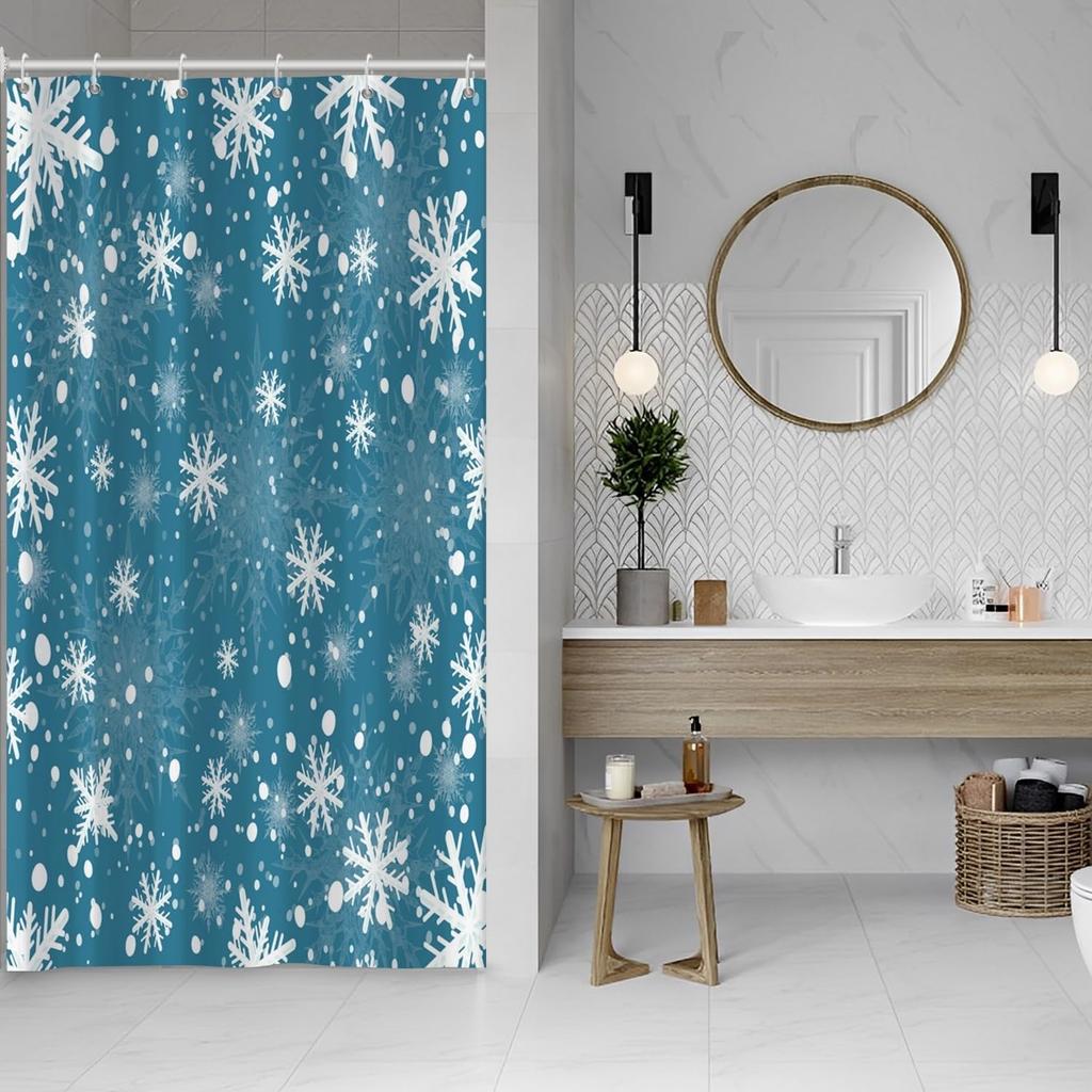 Snowflakes Shower Curtain For Bathroom Merry Christmas Decor Shower Curtain Set With Hooks Red White Snow Flowers Mas Waterproof