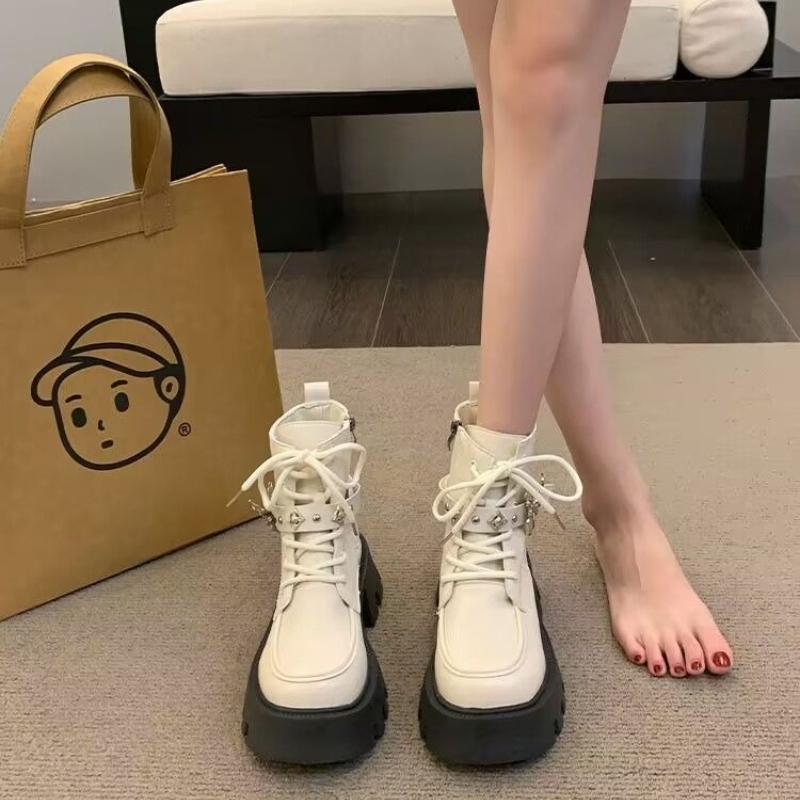 Fashion Lace-up Ankle Boots for Women Punk Style Leather Autumn Winter Combat Booties Sale New Rock Goth Hot Y2k Pu In Woman Short Shoes