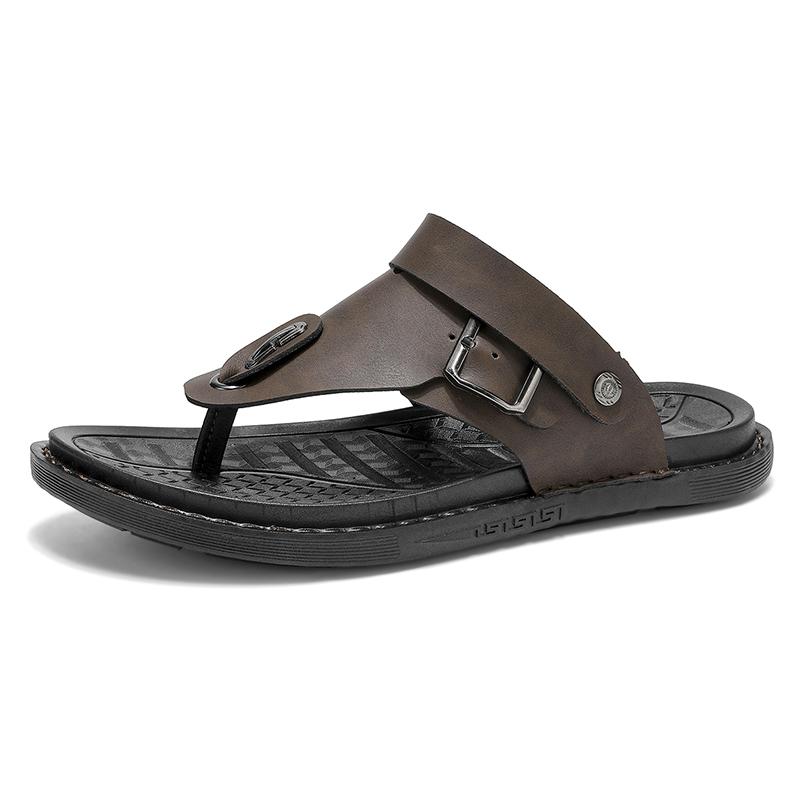 Fashion 2025 New Men's Genuine Leather Outer Wear Summer Casual Slippers Beach Shoes Anti-Slip Clip-On Slippers Soft Bottom Durable