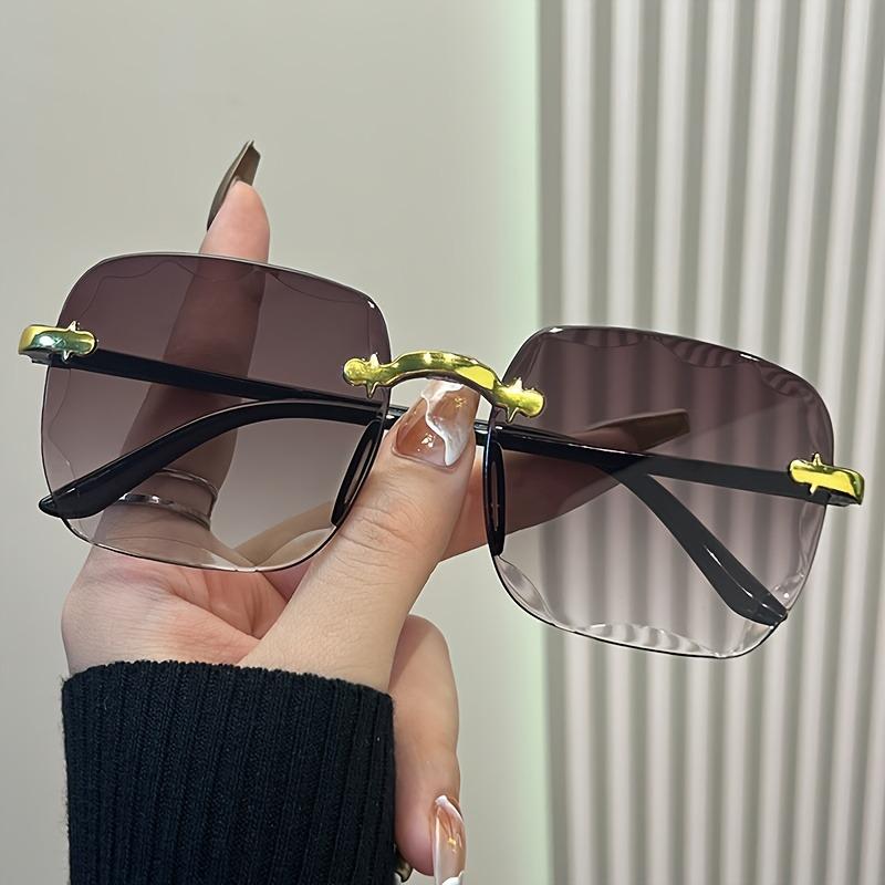 Fashionable frameless gradient women's glasses - square PC lens glasses suitable for women to take pos