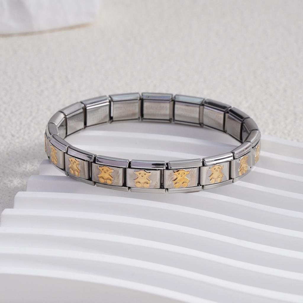 Italian Stainless Steel Love Heart & Star Modular Bracelet - Detachable Elastic Watch Band, European & American Fashion.