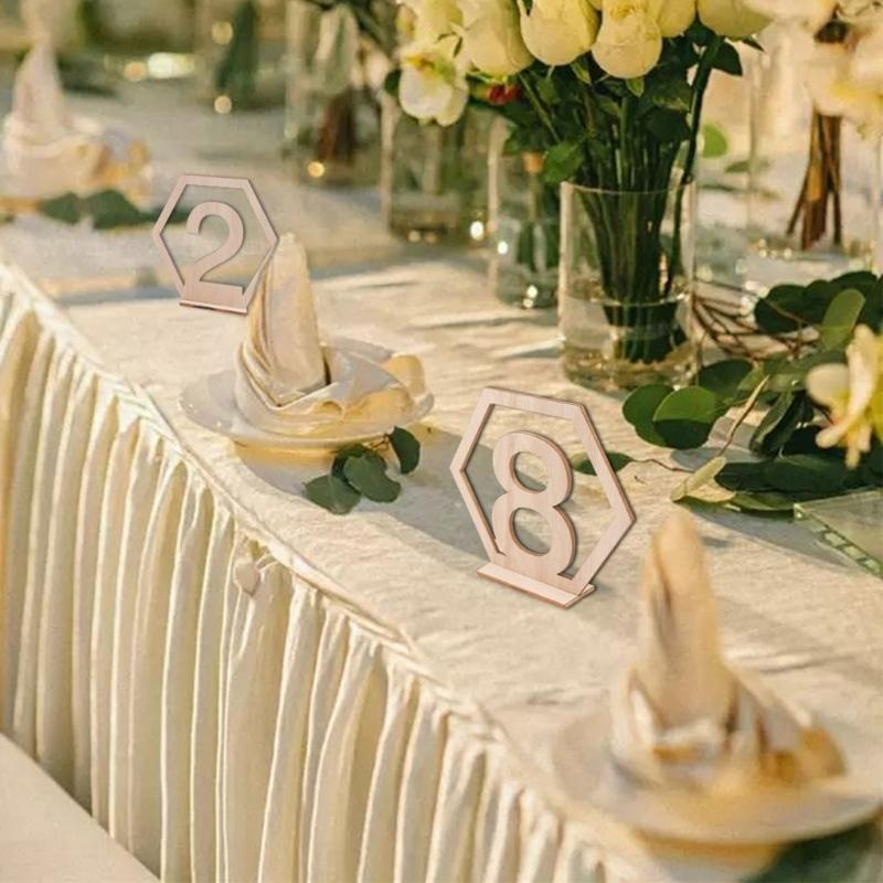 10 szt./zestaw Sześciokątny Drewniany Znak z Numerem Stołu Dekoracja Urodzinowa Świąteczna Sylwestrowa