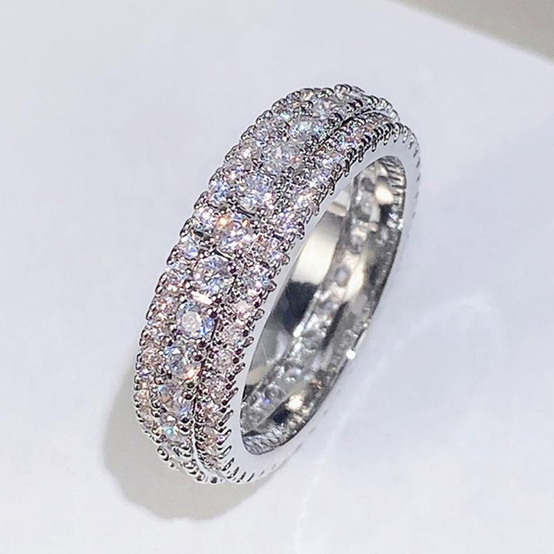 Huitan Fashion Gold Color Wedding Rings Women Full Paved Dazzling Cubic Zirconia High Quality Engagement Bands Zircon Wholesale