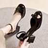 Mary Jane Women's Red Small Leather Shoes Summer New High-heeled Women's Shoes French Retro Round Head Thick Heel Four-season Wedding Shoes