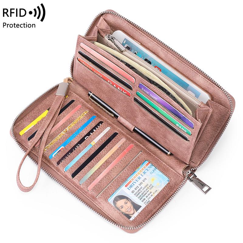 RFID-diebstahlsichere Damenbrieftasche aus PU-Leder, großes Fassungsvermögen, lang und elegant mit mehreren Kartenfächern.