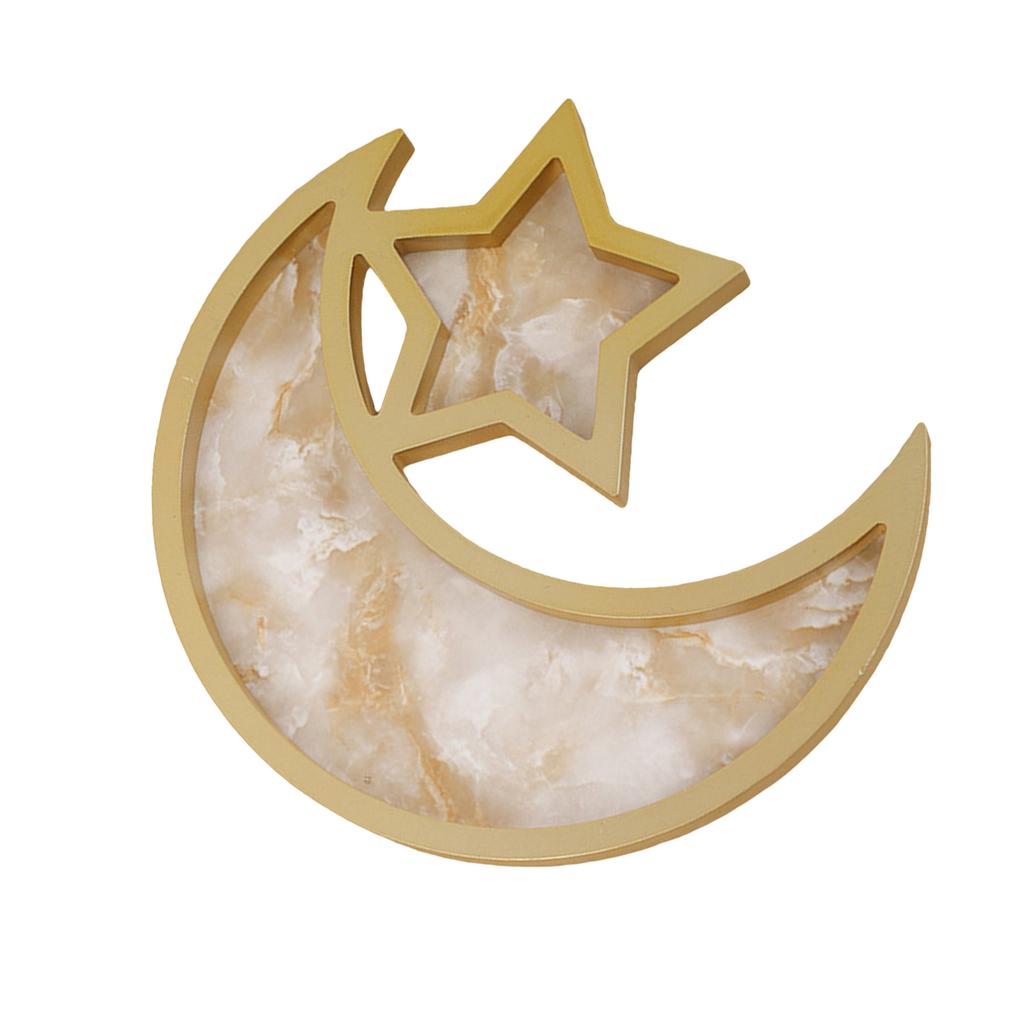 Elegant Serving Tray with Moon and Star Islamic Festival Snacks Fruit Display Plate Traditional Eid Table Decoration