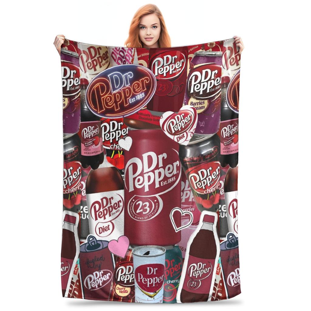 Dr Pepper Ribbon Blanket Flannel Summer Air Conditioning Drink Portable Warm Throw Blankets for Home Couch Plush Thin Quilt