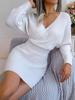Svetrové šaty s výstřihem do V a křížením, jednobarevné, elegantní, s dlouhým rukávem, bodycon, volné šaty, ležérní netopýří šaty