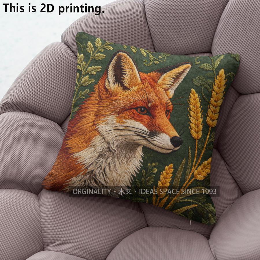 

Vintage Embroidery Fox Decorative Throw Pillow Covers Pattern Cushion Cover Suitable for Sofa Bedroom Car Pillow Cover 40x40cm