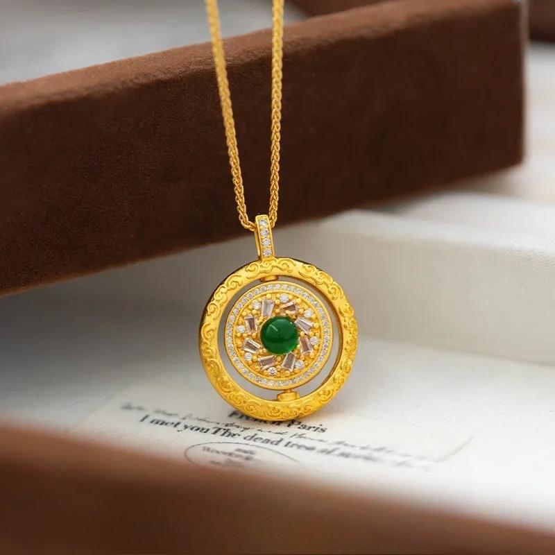 Gold Reversible Tathagata Baby Pendant | Gilt Sitting Buddha with Rotating Halo, Chiseled Lotus Pedestal