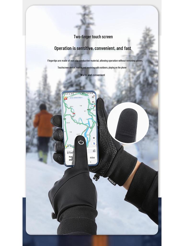 Odblaskowe Ciepłe Flanelowe Wodoodporne Rękawice do Roweru i Nart z Funkcją Ekranu Dotykowego