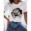 Women's Cat Diamond Hole Printed T-Shirt