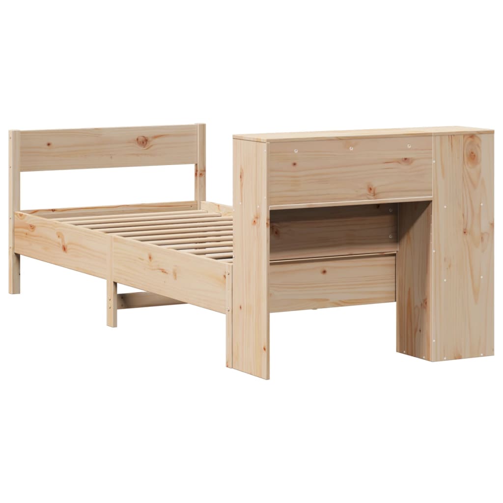 Vidaxl Bed With Shelf, Without Mattress, 75X190 Cm, Pine Wood