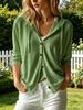 Women S Casual Loose Hooded Solid Color Long Sleeve Button Cardigan