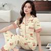 Simple and Sweet Floral Pajamas Women's Summer Imitation Cotton Short-sleeved Trousers Medium Young Women's Loungewear Set