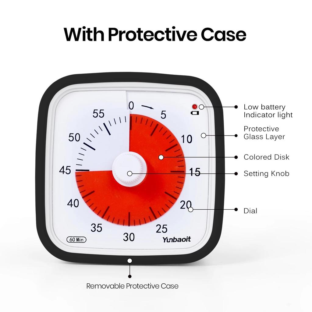 Yunbaoit VT01 Upgraded 60 Minute Visual Timer with Protective Case Silent Countdown Timer for Kids3