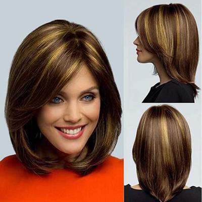 Synthetic Mix Brown Wigs for Women Short Natural Wig Bob Haircut Hairstyles Soft Straight Hairs For Women Daily Use Cosplay