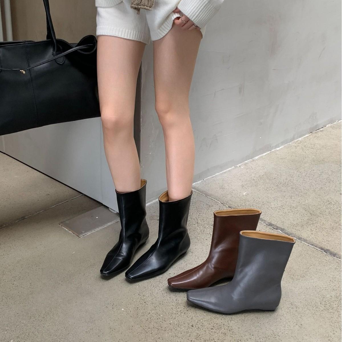 

2025 зима новые остроносые танкетки внутренний темперамент французская мода красивые женские короткие ботинки тонкие полусапожки 40 коричневый