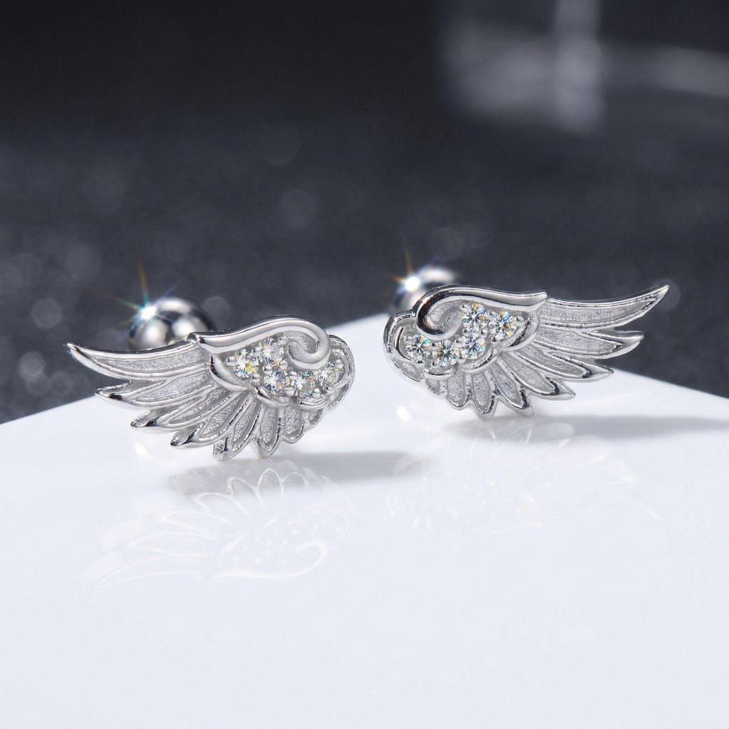 Vintage Zircon Angel Wing Earrings for Women - Luxurious Cross Design Ear Bone Stud