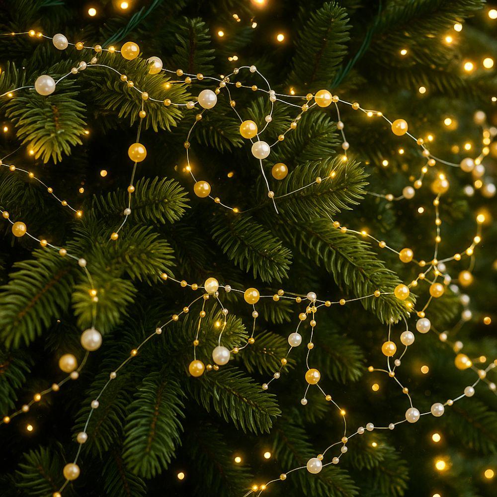 White Gold Christmas Tree Beads Chain Branch Garland Crystal Curtain  Home New Year Decor