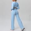 European Sportswear Yoga Set: Long Sleeve Top with Chest Pads and Breathable Straight-Leg Pants for Women