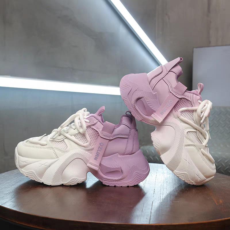 Thick-soled heightening 6 dad shoes women's single mesh breathable 2025 new lightweight casual sports shoes