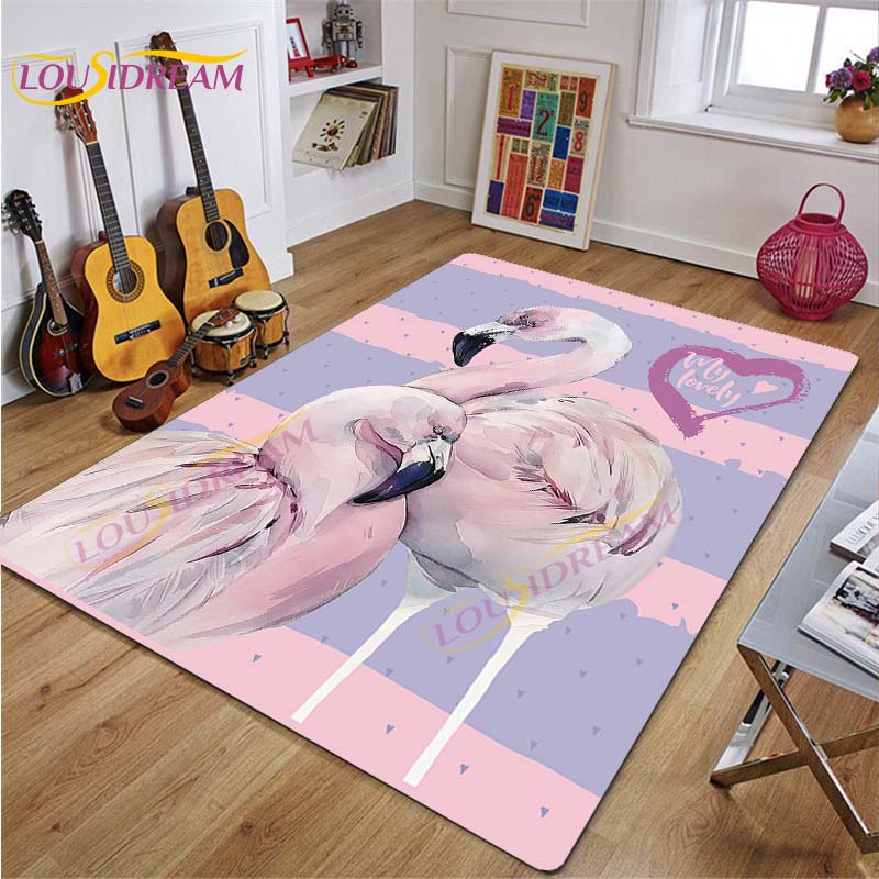 3D Flamingo Rug Carpet for Livingroom Bedroom Kids Room Colorful Modern Rug Non Slip Floor Carpet INS Style Decor Flower Carpet