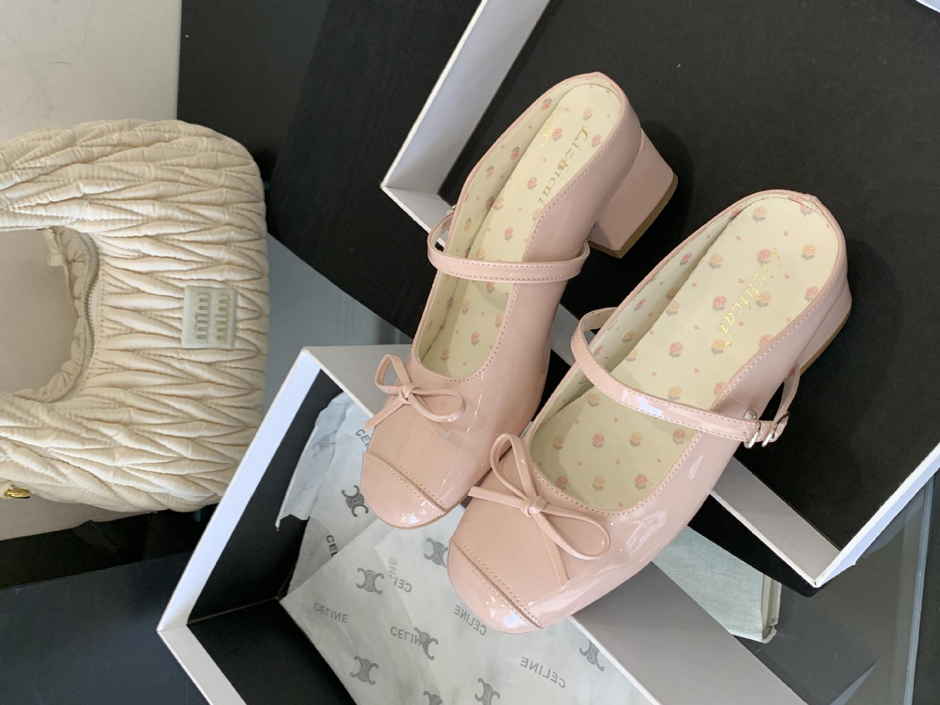Slippers Closed Toehalfwomen S Outdoor Wear Summer High Heel Ankle Strap Petite Block Heel Mules 35 розовый